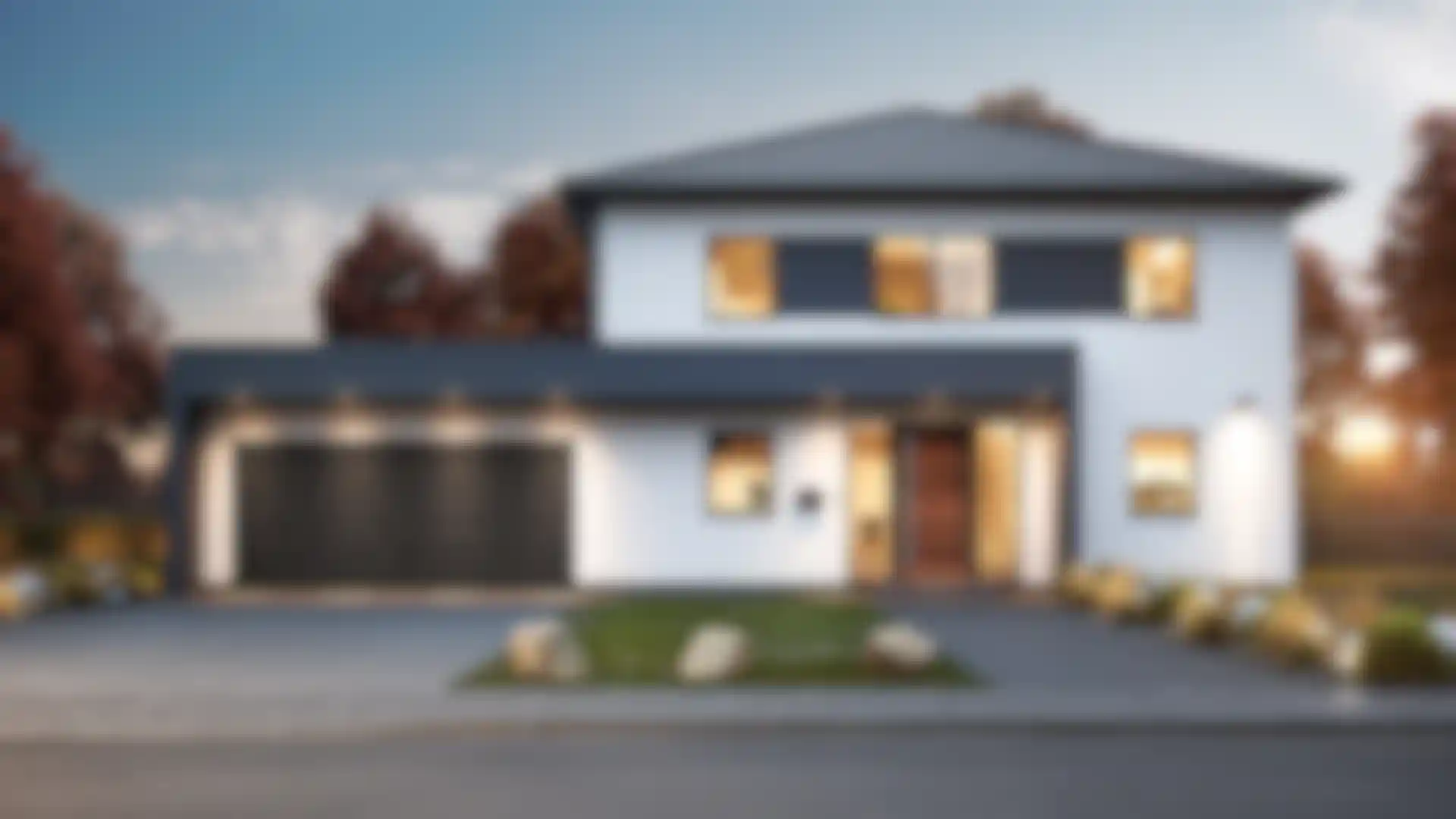 3D architectural rendering of modern luxury house exterior with beautiful, natural lighting effects