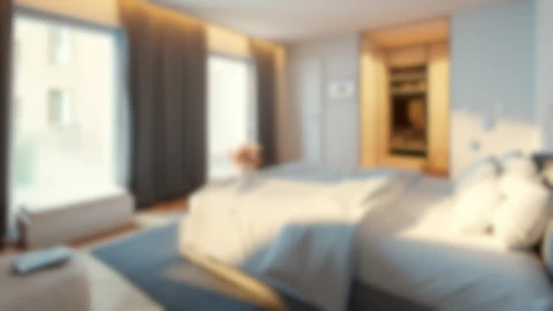 3D architectural rendering of a luxurious, modern bedroom interior created with Redshift and Cinema 4D