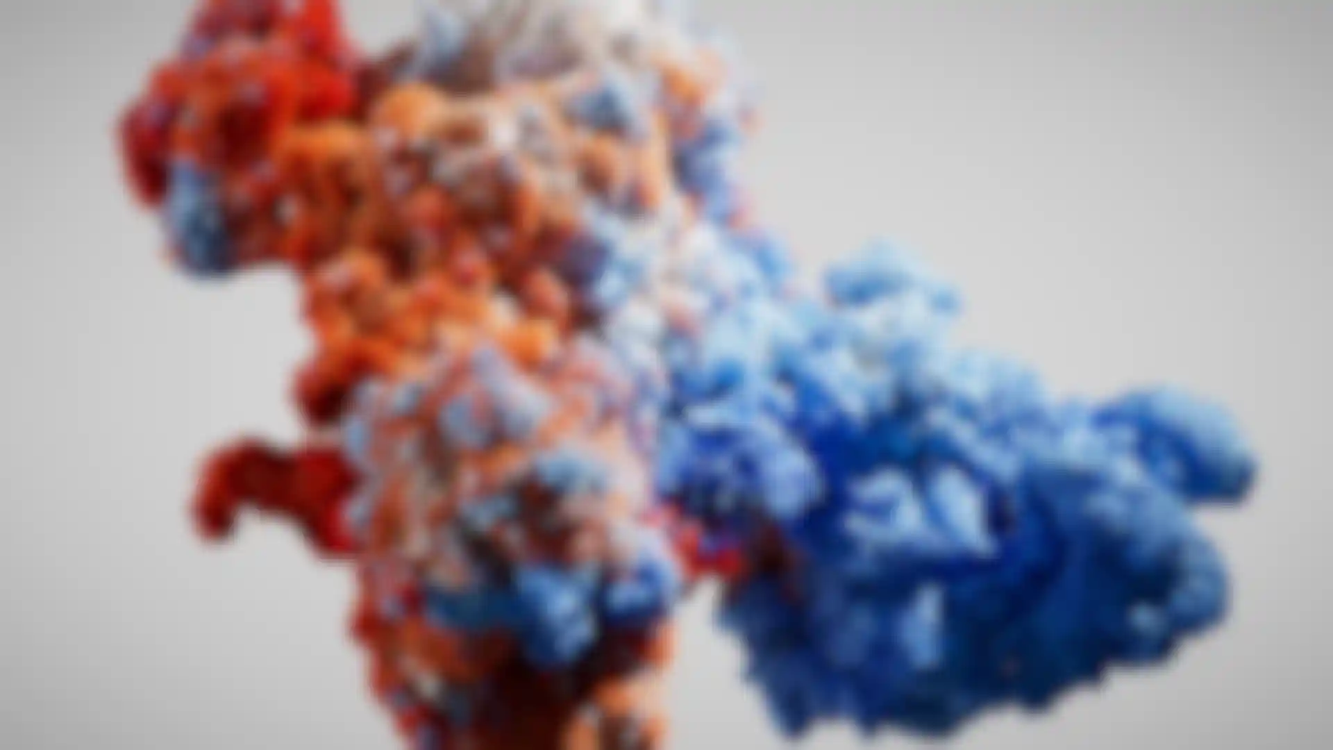 3D abstract animation of red and blue textured clusters with crystal effects