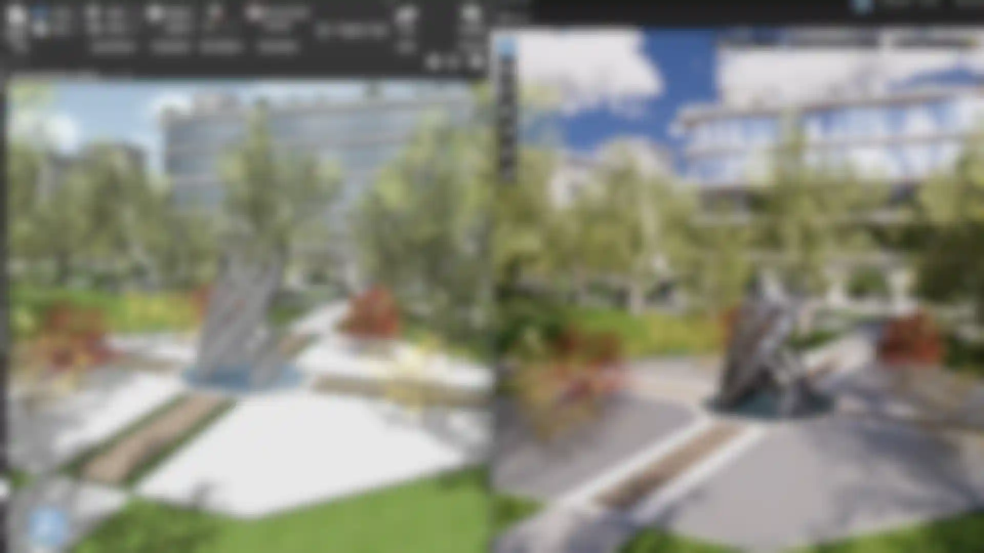 Comparison of a 3D model wireframe and the rendered final image