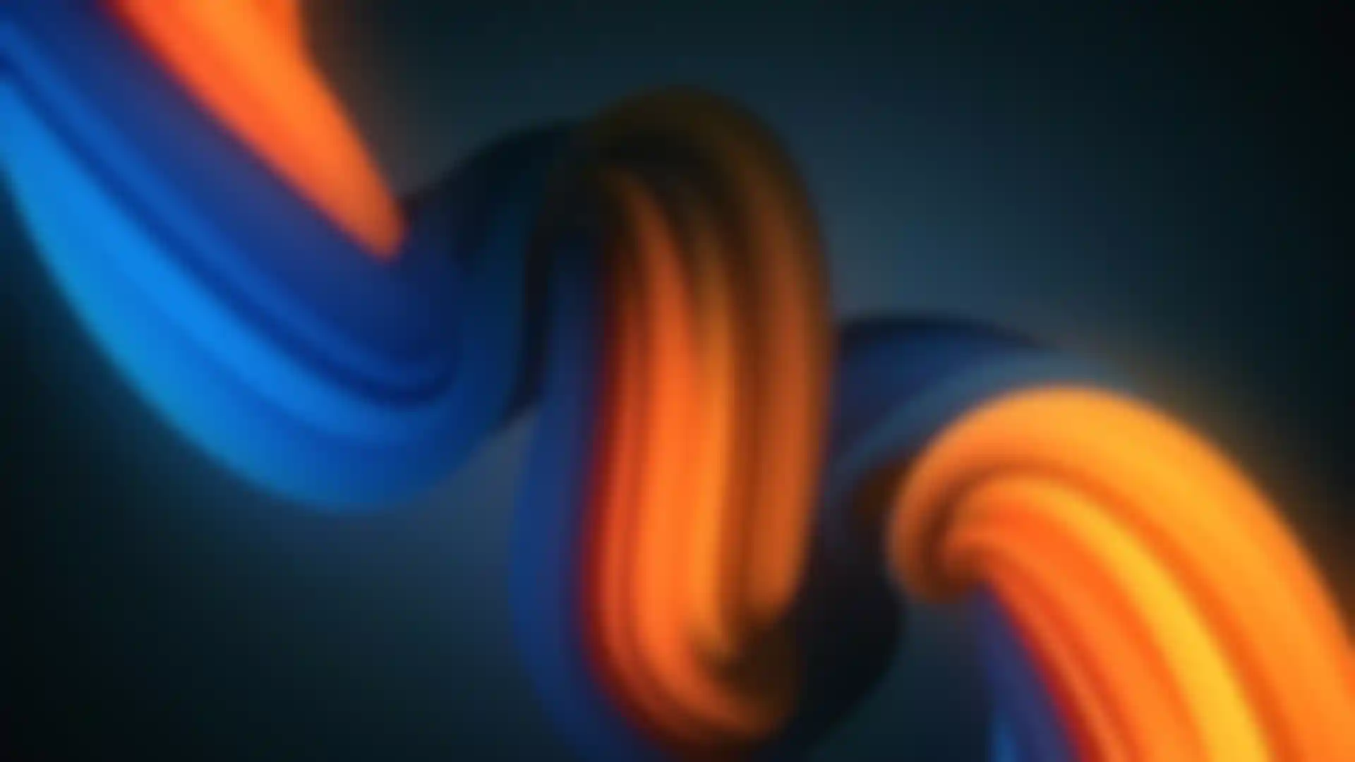 3D abstract swirl in vibrant orange and blue, modern digital art background