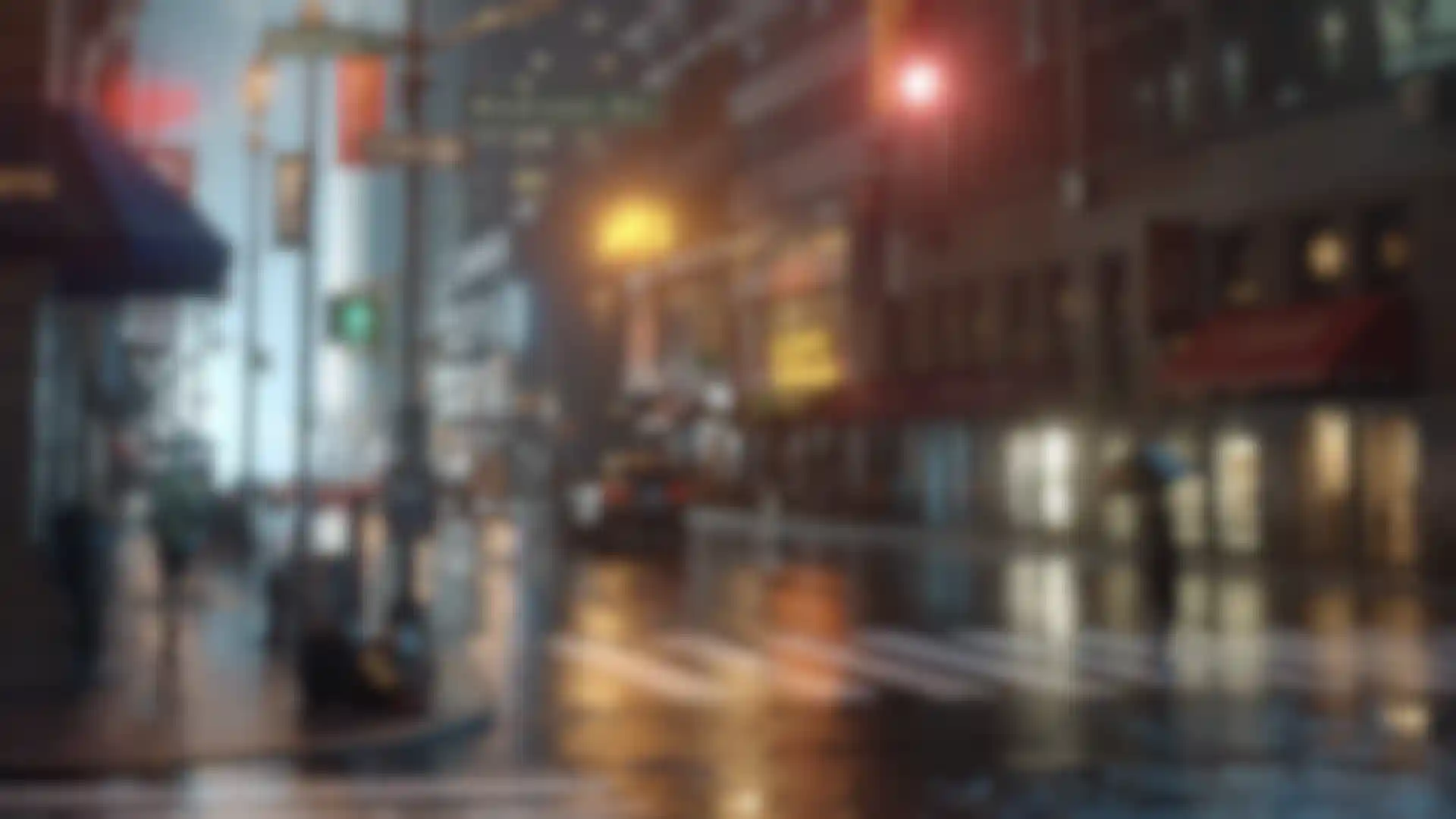 3D rendered city street at night with dynamic lighting and neon signs, powered by Redshift and Cinema 4D